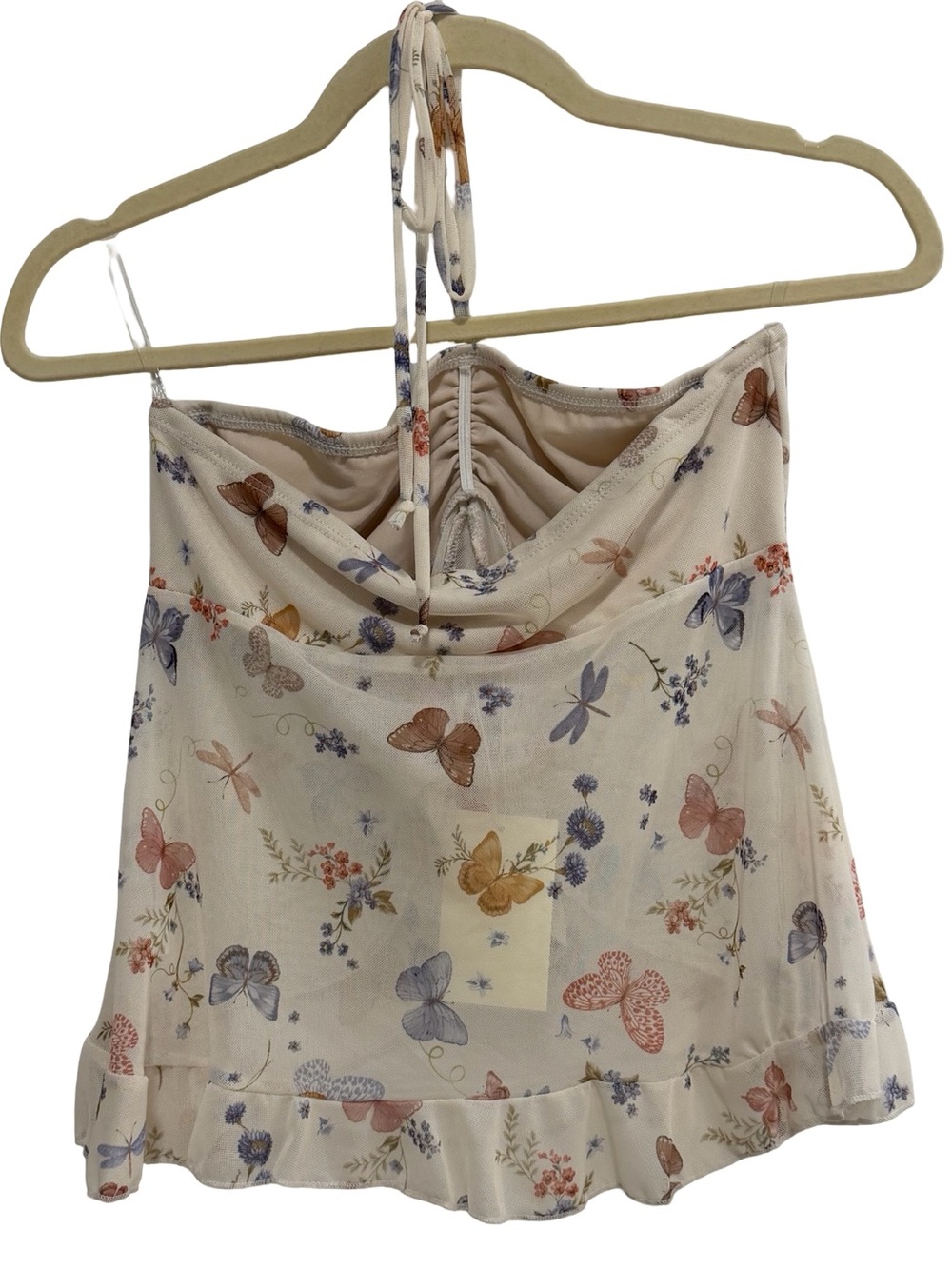 Butterfly Print Halter Cami Top Cream S NWT - Picture 3 of 8